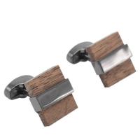 Hout Manchetknopen, met Messing, lood zwarte kleur vergulde, voor de mens, 18x19mm, Verkocht door pair