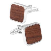 laiton boutons de manchettes, avec bois, Placage de couleur platine, pour homme, 16x16mm, Vendu par paire