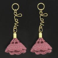 Cupronikkel Drop Earring, met Caddice, sterling zilver oorbel bericht, gold plated, voor vrouw, roze, 30x70x20mm, Verkocht door pair