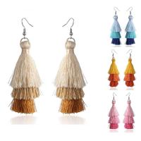 Fashion Fringe Oorbellen, Zinc Alloy, met Caddice, ijzer oorbel haak, kwast, platinum plated, voor vrouw, meer kleuren voor de keuze, lood en cadmium vrij, 30x90mm, Verkocht door pair