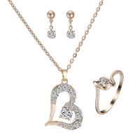 Rhinestone Jewelry Sets finger ring & earring & necklace Zinc Alloy with iron chain stainless steel post pin with 5cm extender chain Heart gold color plated oval chain & for woman & with rhinestone lead & cadmium free  US Ring .5 Length Approx 16.5 Inch Sold By Set