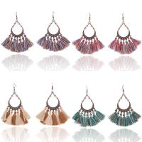 Zinc Alloy Tassel Earring, met Nylon Koord, messing oorbel haak, antieke koperen kleur vergulde, voor vrouw, meer kleuren voor de keuze, nikkel, lood en cadmium vrij, 55x85mm, Verkocht door pair