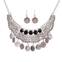 Cink ötvözet Jewelry Set, fülbevaló & nyaklánc, -val Gyanta, vas fülbevaló akasztó, -val 5cm extender lánc, galvanizált, a nő, több színt a választás, ólom és kadmium mentes, 450mm, Hossz Kb 17.5 inch, Által értékesített Set