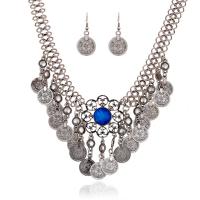 Cink ötvözet Jewelry Set, fülbevaló & nyaklánc, -val Gyanta, vas fülbevaló akasztó, -val 5cm extender lánc, antik ezüst színű bevonattal, a nő, több színt a választás, ólom és kadmium mentes, 450mm, Hossz Kb 17.5 inch, Által értékesített Set