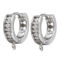 ottone Individuazione di orecchino huggie Hoop, placcato platino, con il ciclo & con zirconi cubici, 4x16x14mm, Foro:Appross. 1.5mm, Venduto da coppia