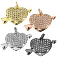 ottone pendente, Cuore, placcato, Micro spianare cubic zirconia, nessuno, 23x14x2.50mm, Foro:Appross. 3mm, 10PC/lotto, Venduto da lotto