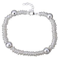 Pulsera de Acero Inoxidable, con 1Inch extender cadena, chapado en plata real, para mujer, 8mm, 5mm, longitud aproximado 7 Inch, 10Strandsfilamento/Grupo, Vendido por Grupo