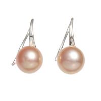 Brincos de pérolas de água doce, with cobre, naturais, para mulher, rosa, 9-10mm, vendido por par