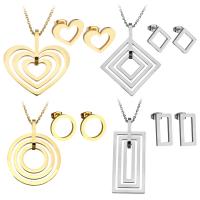 Stainless Steel Jewelry Set, fülbevaló & nyaklánc, -val 2Inch extender lánc, galvanizált, ovális lánc & különböző stílusokat a választás & a nő, Hossz Kb 18 inch, 5készletek/Lot, Által értékesített Lot