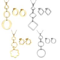 Stainless Steel Jewelry Set, fülbevaló & nyaklánc, -val 2Inch extender lánc, galvanizált, ovális lánc & különböző stílusokat a választás & a nő, Hossz Kb 20 inch, 5készletek/Lot, Által értékesített Lot