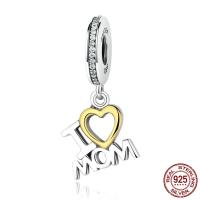 925 argento sterlina pendente di European, Lettera, Amo la mamma, placcato, Gioielli Festa della Mamma & Micro spianare cubic zirconia & per la donna & senza filo & bicolore, 11x25mm, Foro:Appross. 4.5-5mm, Venduto da PC