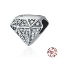 Thailand Sterling Silver European Kraal, Diamant, micro pave zirconia & zonder troll, 11x9mm, Gat:Ca 4.5-5mm, Verkocht door PC