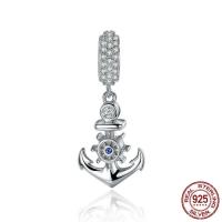 Ταϊλάνδη Sterling Silver European μενταγιόν, Άγκυρα, μικρο ανοίξει κυβικά ζιρκονία & χωρίς troll, 12x28mm, Τρύπα:Περίπου 4.5-5mm, Sold Με PC