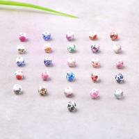 Porslin Bead, Rund, dekal, blandade färger, 6mm, Hål:Ca 2mm, Säljs av PC