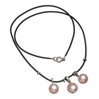 Colar de Pérolas de Água Doce Natural, Pérolas de água doce, with cordão de couro, Bronze fecho do anel de Primavera, naturais, para mulher, rosa, 9-10mm, vendido para Aprox 17 inchaltura Strand