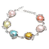 Freshwater Kulturperler Pearl Bracelet, Ferskvandsperle, med Zinc Alloy, platin farve forgyldt, for kvinde & med rhinestone, 18x29x8mm, Solgt Per Ca. 6.5 inch Strand