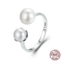 Freshwater Pearl fingerring, 925 Sterling Sølv, med Ferskvandsperle, justerbar & for kvinde, 8mm, 7mm, 2mm, Størrelse:8, Solgt af PC