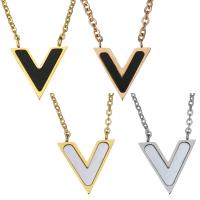 Shell Necklaces Stainless Steel with White Shell & Resin Letter V plated & oval chain & for woman 1.5mm Sold Per Approx 17 Inch Strand