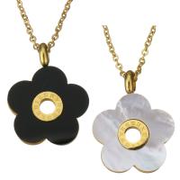 Collana in acciaio inossidabile, acciaio inox, Fiore, placcato color oro, con numero romano & materiali diversi per la scelta & catena ovale & per la donna, 19x24mm, 1.5mm, Venduto per Appross. 17 pollice filo