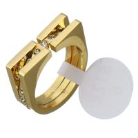 Anillo de dedo acero inoxidable del Rhinestone, chapado en color dorado, diverso tamaño para la opción & para mujer & con diamantes de imitación, 6mm, Vendido por UD