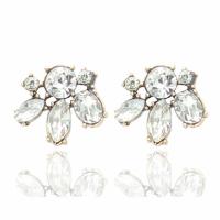 Boucles d'oreilles cristal, alliage de zinc, avec cristal, acier inoxydable puce boucle d'oreille, Plaqué de couleur d'or antique, facettes & avec strass, sans plomb et cadmium, 19x21mm, Vendu par paire