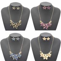 Zinklegering Sieraden Sets, oorbel & halsketting, Zinc Alloy, met 4.8cm extender keten, Bloem, gold plated, ovale keten & voor vrouw & glazuur & met strass, meer kleuren voor de keuze, lood en cadmium vrij, 27mm,55x79mm, Lengte Ca 18 inch, Verkocht door Stel