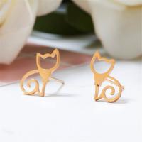 Roestvrij staal Stud Earring, messing oorbel bericht, Kat, plated, voor vrouw, meer kleuren voor de keuze, nikkel, lood en cadmium vrij, 5.4*10mm, Verkocht door pair