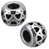 Acier inoxydable Perles Grand Hole, tambour, noircir, 12x9x12mm, Trou:Environ 5.5mm, 10PC/lot, Vendu par lot