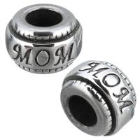 Rozsdamentes acél European gyöngyök, Stainless Steel, Kerék, Word anya, nélkül troll & megfeketedik, 11x7x11mm, Lyuk:Kb 5mm, 10PC-k/Lot, Által értékesített Lot