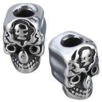 Rostfritt stål stort hål Pärlor, ROSTFRITT STÅL, Skull, svärta, 9x13.50x10mm, Hål:Ca 3.5mm, 10PC/Lot, Säljs av Lot