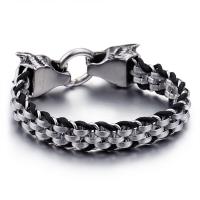 Titanium Staal Armband, met Leer, Wolf, voor de mens & zwart maken, 13mm, Per verkocht Ca 8 inch Strand