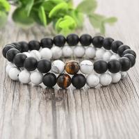 Zinc Alloy Armband, met magnesiet & Abrazine Stone & Tiger Eye, plated, verschillende materialen voor de keuze & uniseks, 8mm, Per verkocht Ca 7.5 inch Strand