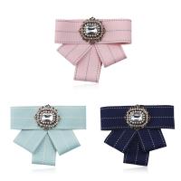 Grosgrain Ribbon Brooch with Crystal & Glass Pearl & Zinc Alloy plated for woman & faceted & with rhinestone nickel lead & cadmium free 38mm Sold By PC