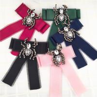 Grosgrain Ribbon Brooch with Crystal & Zinc Alloy Spider plated for woman & faceted & with rhinestone nickel lead & cadmium free 40mm Sold By PC