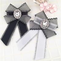 Grosgrain Ribbon Brooch with Gauze & Crystal & Zinc Alloy plated for woman & faceted & with rhinestone nickel lead & cadmium free 40mm 38mm Sold By PC