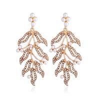 Glass Pearl Earring Zinc Alloy with Glass Pearl Leaf gold color plated for woman & with rhinestone nickel lead & cadmium free Sold By Pair