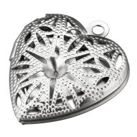 ROSTFRITT STÅL Locket hänge Inställning, Hjärta, ihålig, ursprungliga färgen, 20x23x6mm, Hål:Ca 2mm, Innerdiameter:Ca 3, 14x11mm, 10PC/Lot, Säljs av Lot