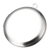 Stainless Steel Locket vedhæng, Flad Rund, oprindelige farve, 28x31x6mm, Hole:Ca. 2mm, Indvendig diameter:Ca. 21mm, 10pc'er/Lot, Solgt af Lot