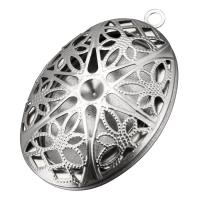 ROSTFRITT STÅL Locket hänge Inställning, Flat Oval, ihålig, ursprungliga färgen, 26x38x10mm, Hål:Ca 3mm, Innerdiameter:Ca 3, 19x27mm, 10PC/Lot, Säljs av Lot