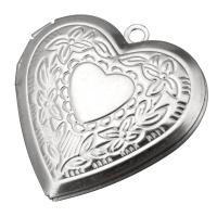 Stainless Steel Locket Medál, Szív, az eredeti szín, 29x29x7mm, Lyuk:Kb 2mm, Belső átmérő:Kb 22x17mm, 10PC-k/Lot, Által értékesített Lot