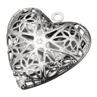 Stainless Steel Locket vedhæng, Heart, hule, oprindelige farve, 25x27x7mm, Hole:Ca. 2mm, Indvendig diameter:Ca. 19x13mm, 10pc'er/Lot, Solgt af Lot