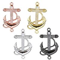 Mässing smycken Connector, Anchor, plated, micro bana cubic zirconia & 1/1 slinga, fler färger för val, 18x31x3mm, Hål:Ca 1.5mm, 10PC/Lot, Säljs av Lot