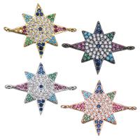 Messing Schmuck Verbinder, Acht Point Star, plattiert, Micro pave Zirkonia & 1/1-Schleife, keine, 23x18x1.50mm, Bohrung:ca. 1mm, 10PCs/Menge, verkauft von Menge