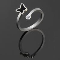 Titanium Stål Åbent fingerring, med Black Shell, forgyldt, Justerbar & for kvinde & med rhinestone, flere farver til valg, 11mm, Størrelse:6, Solgt af PC