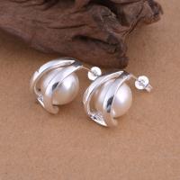 Brass Stud Earring with Glass Pearl real silver plated for woman lead & cadmium free Sold By Pair