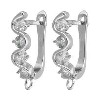 Mässing Lever Tillbaka Örhänge Component, platinerade, med ögla & micro bana cubic zirconia, 5x20x14mm, Hål:Ca 1.5mm, 20PC/Lot, Säljs av Lot