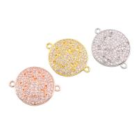 Brass Jewelry Connector Flat Round plated micro pave cubic zirconia & 1/1 loop nickel lead & cadmium free Approx 1mm Sold By PC