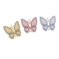 Conectores de Metal, Mariposa, chapado, micro arcilla de zirconia cúbica & 1/1 aro, más colores para la opción, libre de níquel, plomo & cadmio, 21x20x3mm, agujero:aproximado 2mm, Vendido por UD