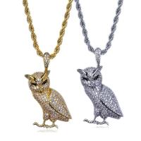 Mässing Tröja halsband, med rostfritt stål kedja, Owl, plated, Rope Chain & micro bana cubic zirconia & för kvinna, fler färger för val, 29x45mm, Såld Per Ca 23.6 inch Strand