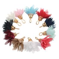 Mousseline de soie Pendentif, avec caution de fer, fleur, Placage de couleur d'or, plus de couleurs à choisir, 9x20mm, Trou:Environ 2-3mm, 20PC/sac, Vendu par sac